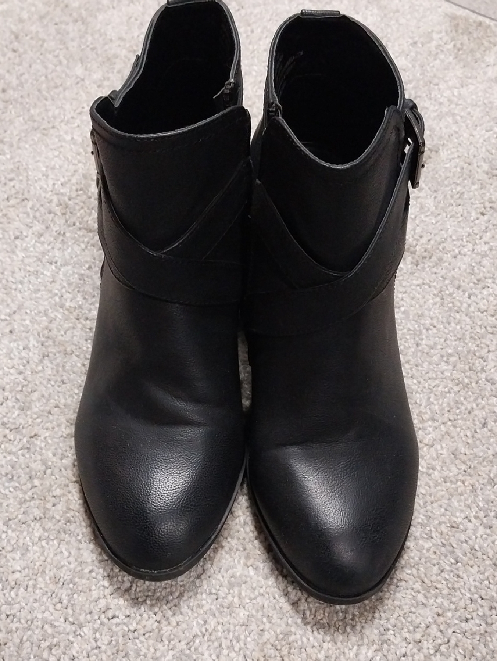 Black Leather-Look Ankle Booties with Wrap Strap